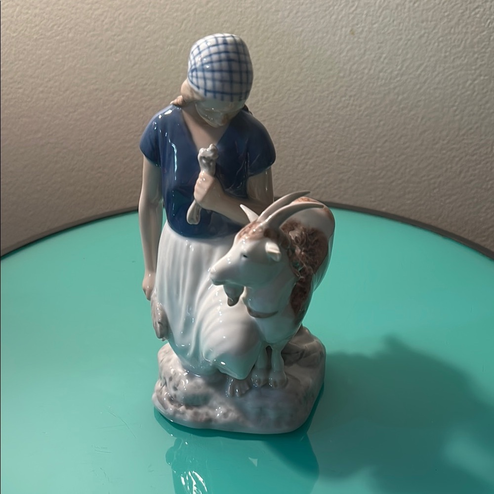 Vintage Bing & Grondahl Porcelain Figurine of Girl with Goat